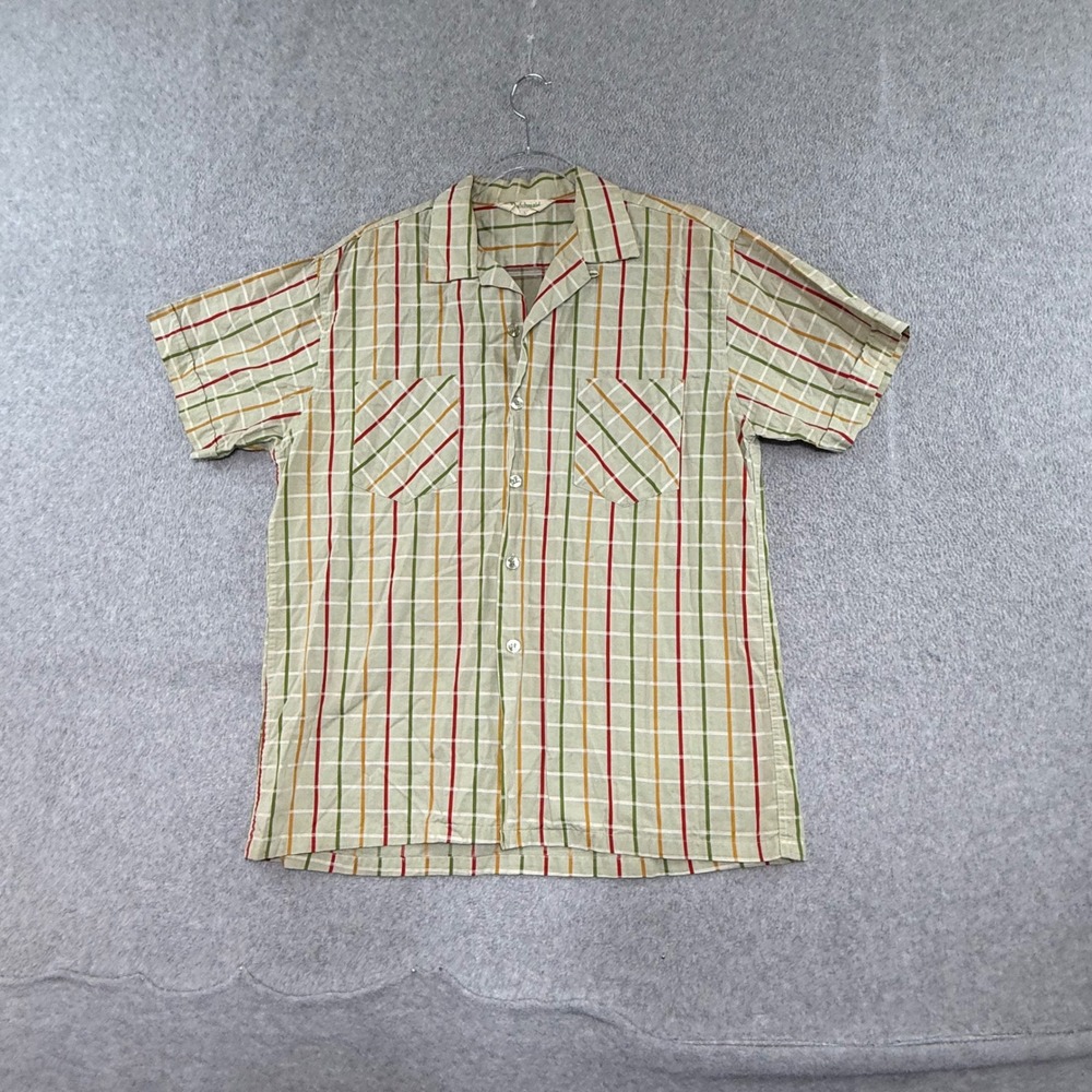 Dutchmaid Board Shirt Mens Large Green Plaid 60s Vintage Loop Collar Cotton